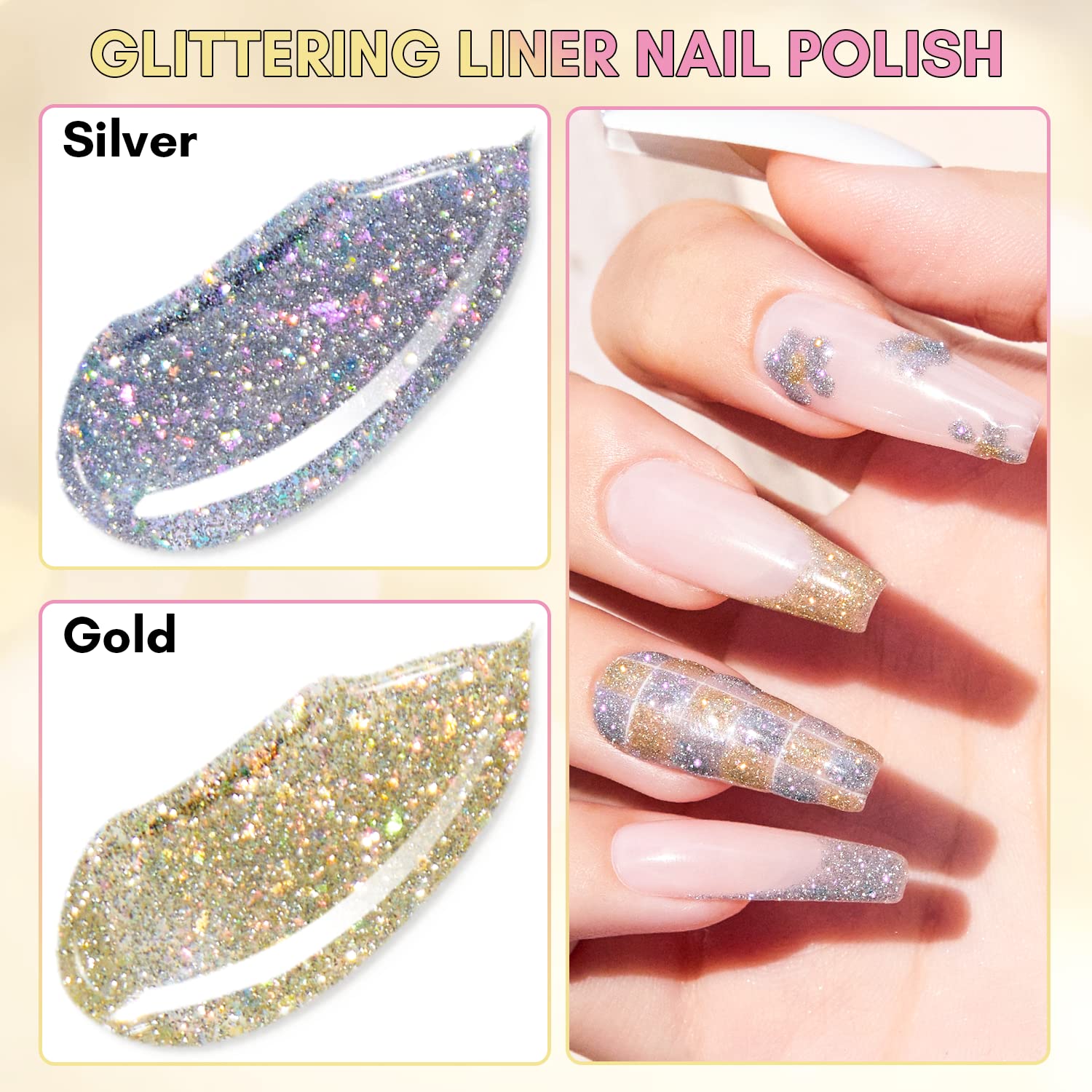 Reflective Glitter Silver Gel Liner Polish Set (8ml/Each)