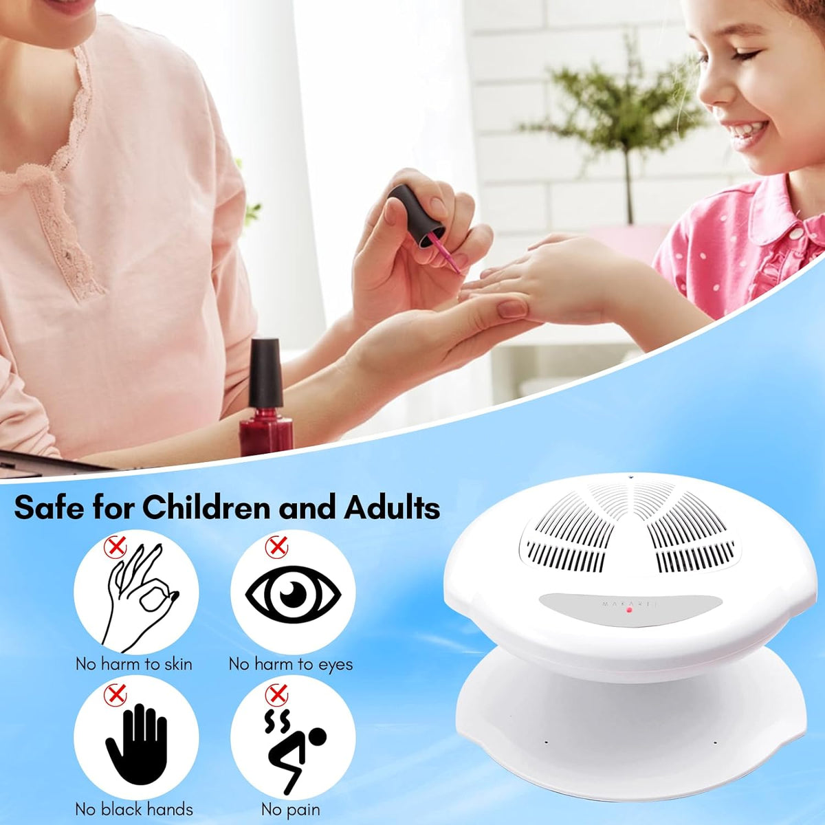 MakarttNail Dryer Fan 400W, Air Nail Dryer for Regular Polish
This air nail dryer is for nail polish, dip powder, nail primer, nail bond primer, nail dehydrate, bond prep polish and so on, not for any gel polish or extension