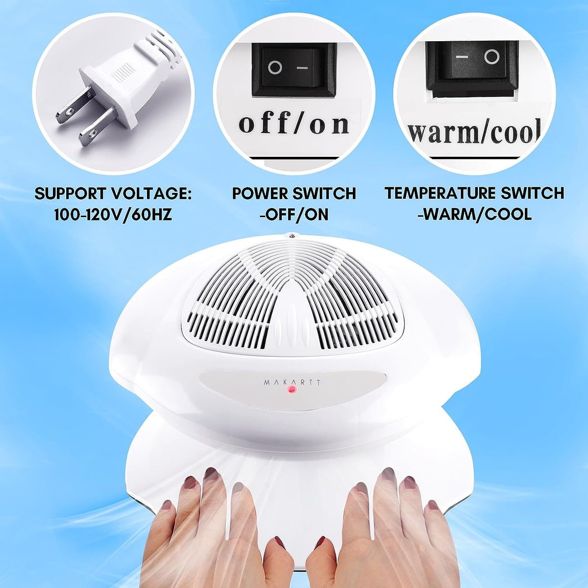 MakarttNail Dryer Fan 400W, Air Nail Dryer for Regular Polish
This air nail dryer is for nail polish, dip powder, nail primer, nail bond primer, nail dehydrate, bond prep polish and so on, not for any gel polish or extension