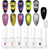 Cat Eye Gel Nail Polish Set Magnetic Yellow Purple Sliver Black Hole