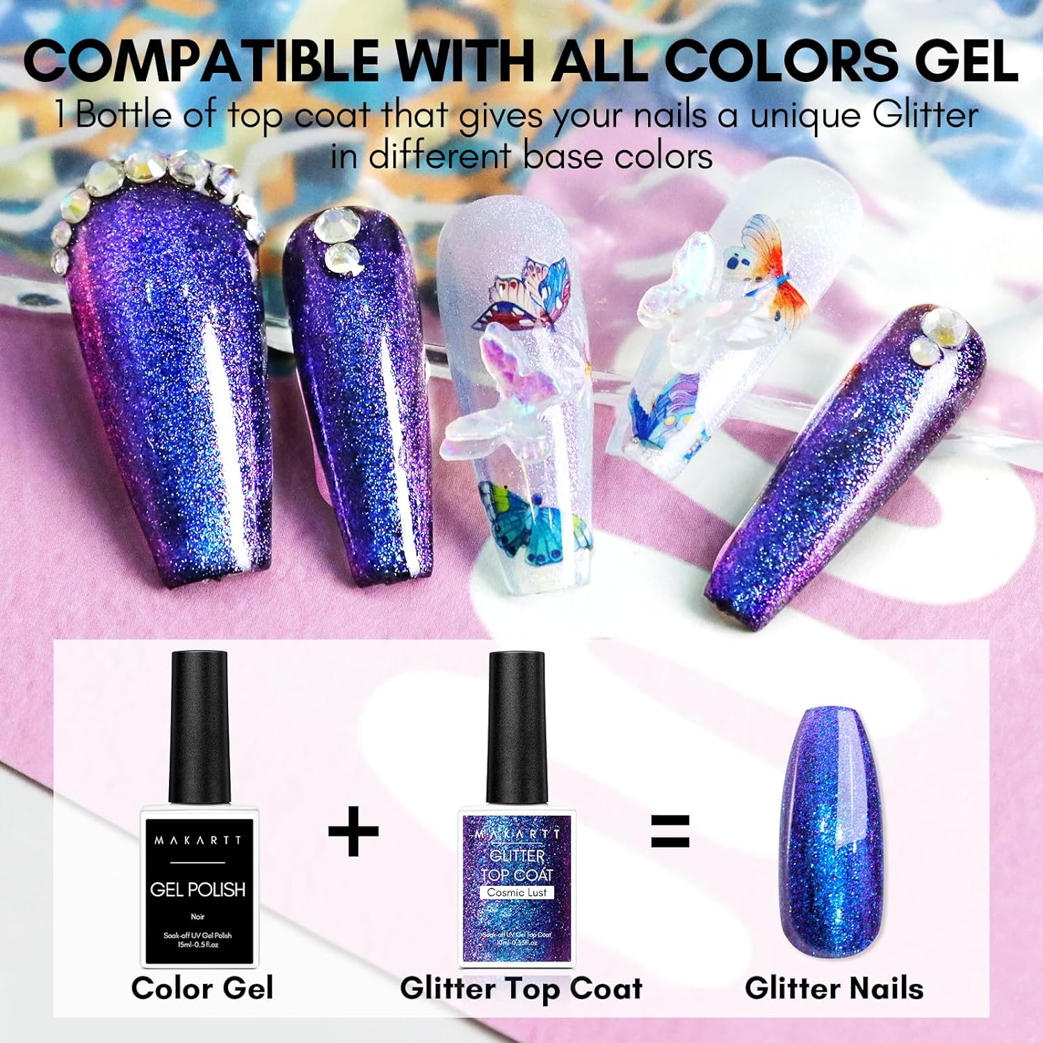 Blue Aurora 10ML, Glitter Top Coat Gel Nail Polish