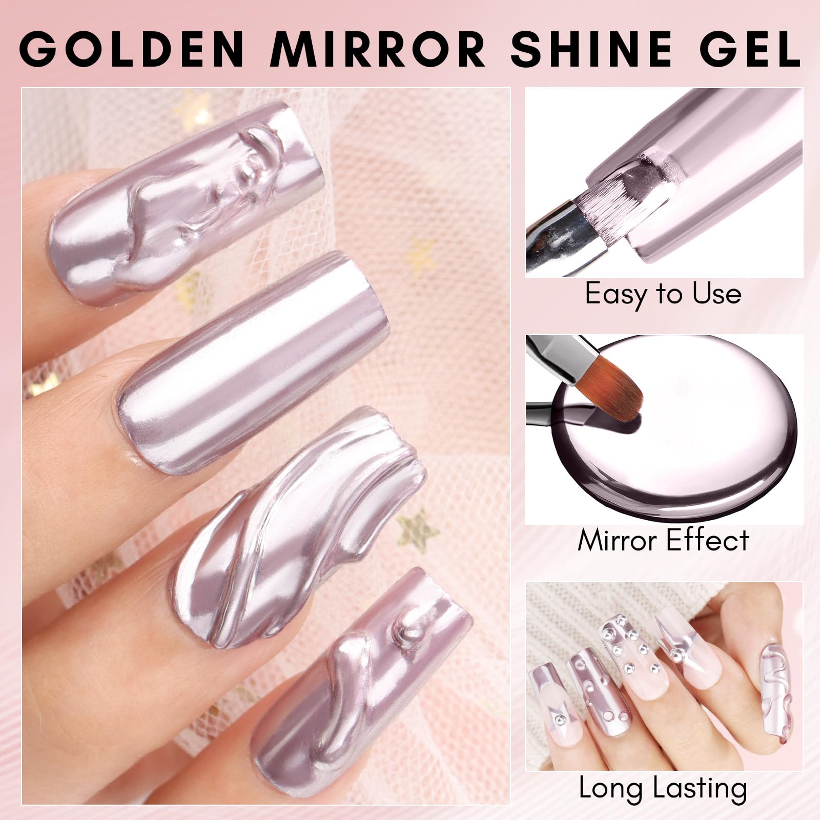 Chrome Metallic Rose Golden Mirror Gel (8ml, 0.28oz)