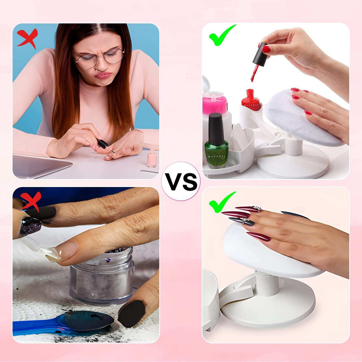 MakarttNail Stand Hand Rest for Nails Manicure
 ✔️Multi-angle Hand, Foot & Nail Tools: Nail polish holder can be easily moved to different directions adjust the nail polish the angle. With the slots inside G