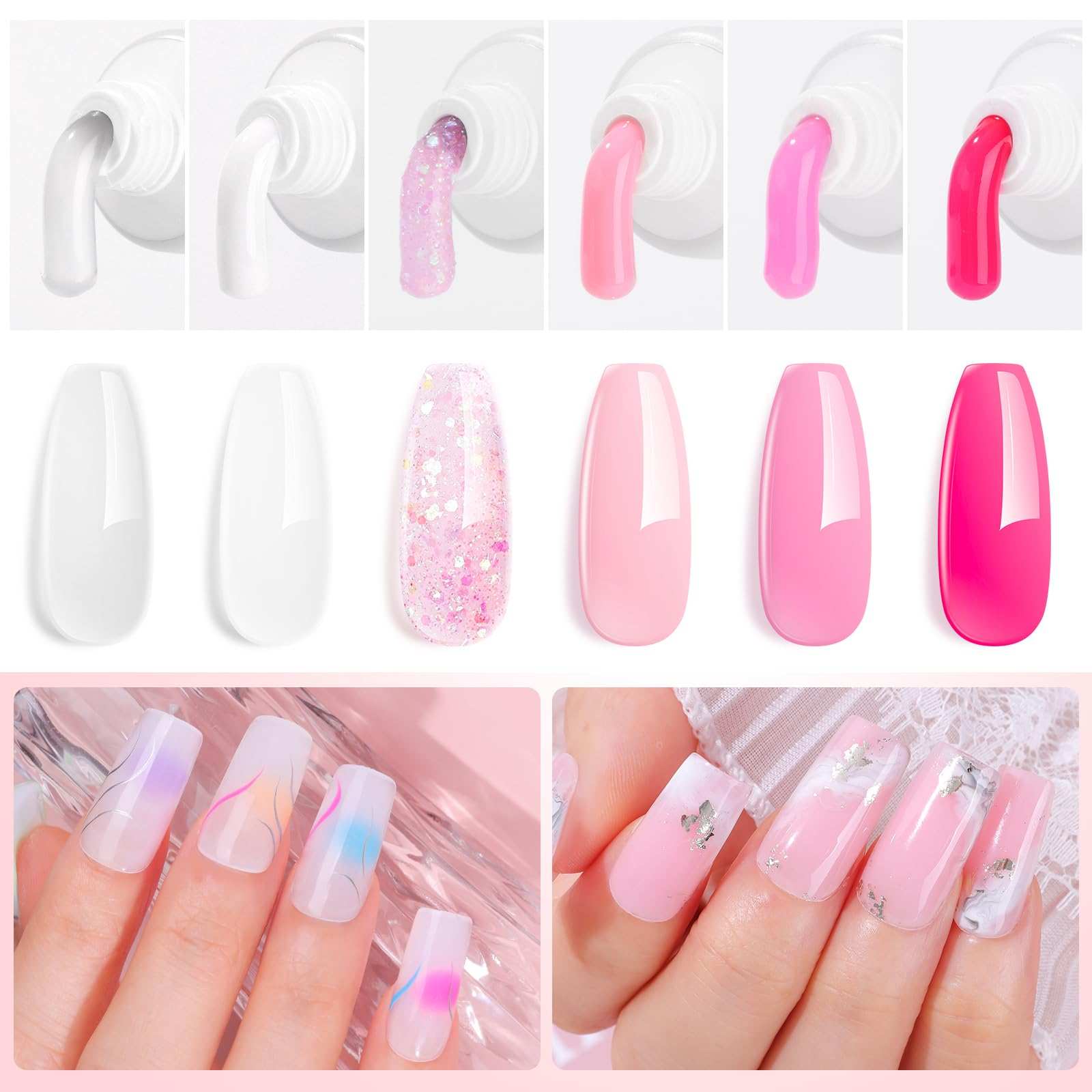 Poly Gel Nail Set Pink Nude Color Collection Neutral Classic Polygel