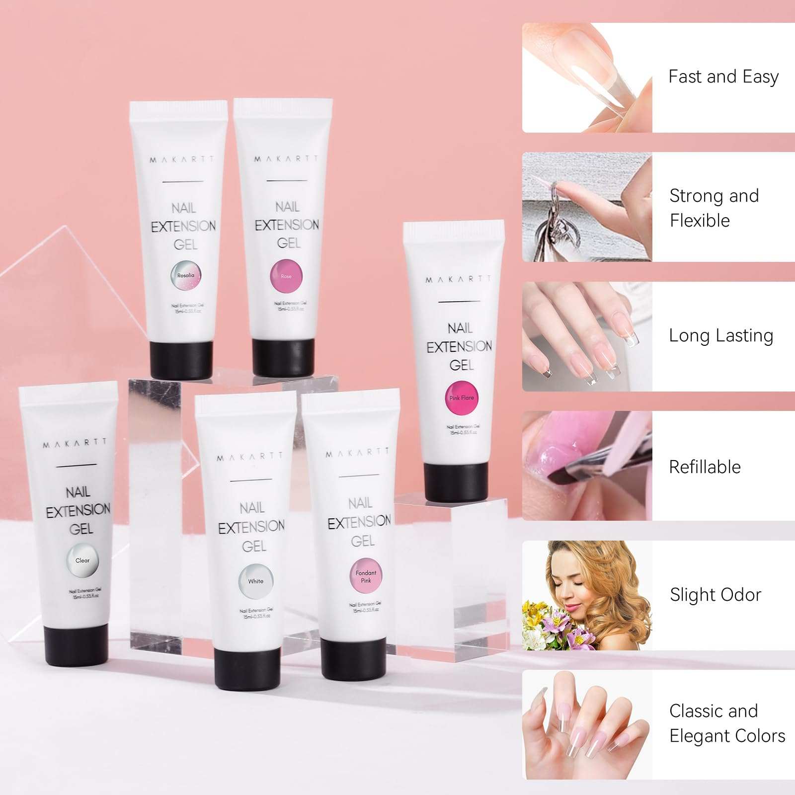 Poly Gel Nail Set Pink Nude Color Collection Neutral Classic Polygel