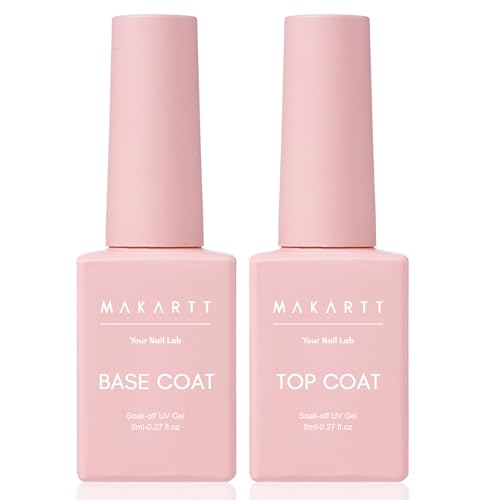 Makartt No Wipe Top Coat and Base Coat Rubber Base Gel for Nails Strengthen Color Gel Polish for Nail Beginners