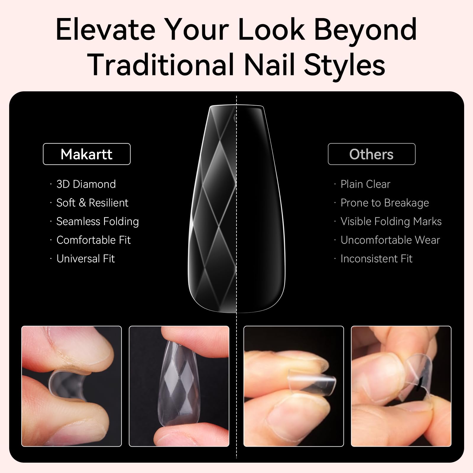 Medium Coffin 3D Full Cover Fake Nails