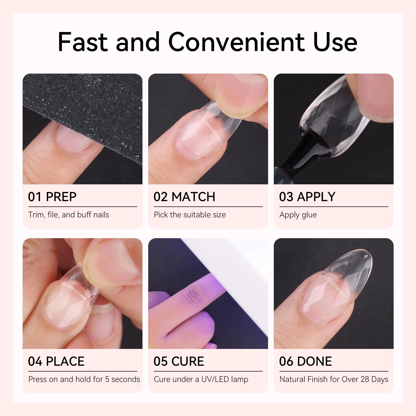 Diamond-Shaped Nail Tips Set, Medium Coffin 3D Full Cover Fake Nails Clear 120 PCS