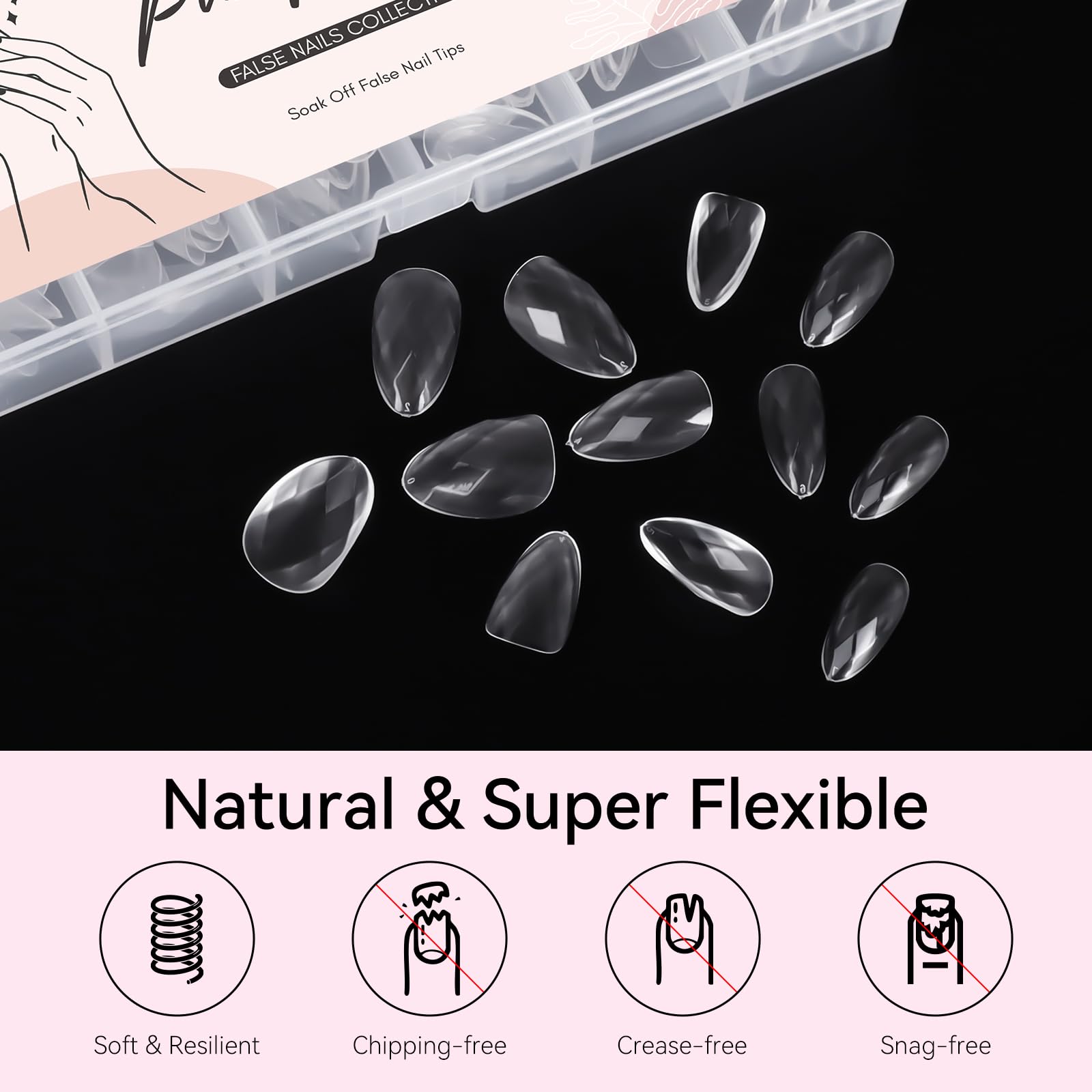 Short Almond 3D Full Cover Fake Nails Diamond-Shaped Nail Tips Set