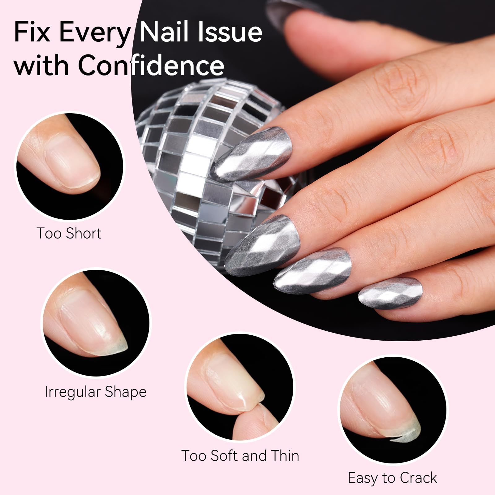 Diamond-Shaped Nail Tips Set, Short Almond 3D Full Cover Fake Nails Clear 120 PCS