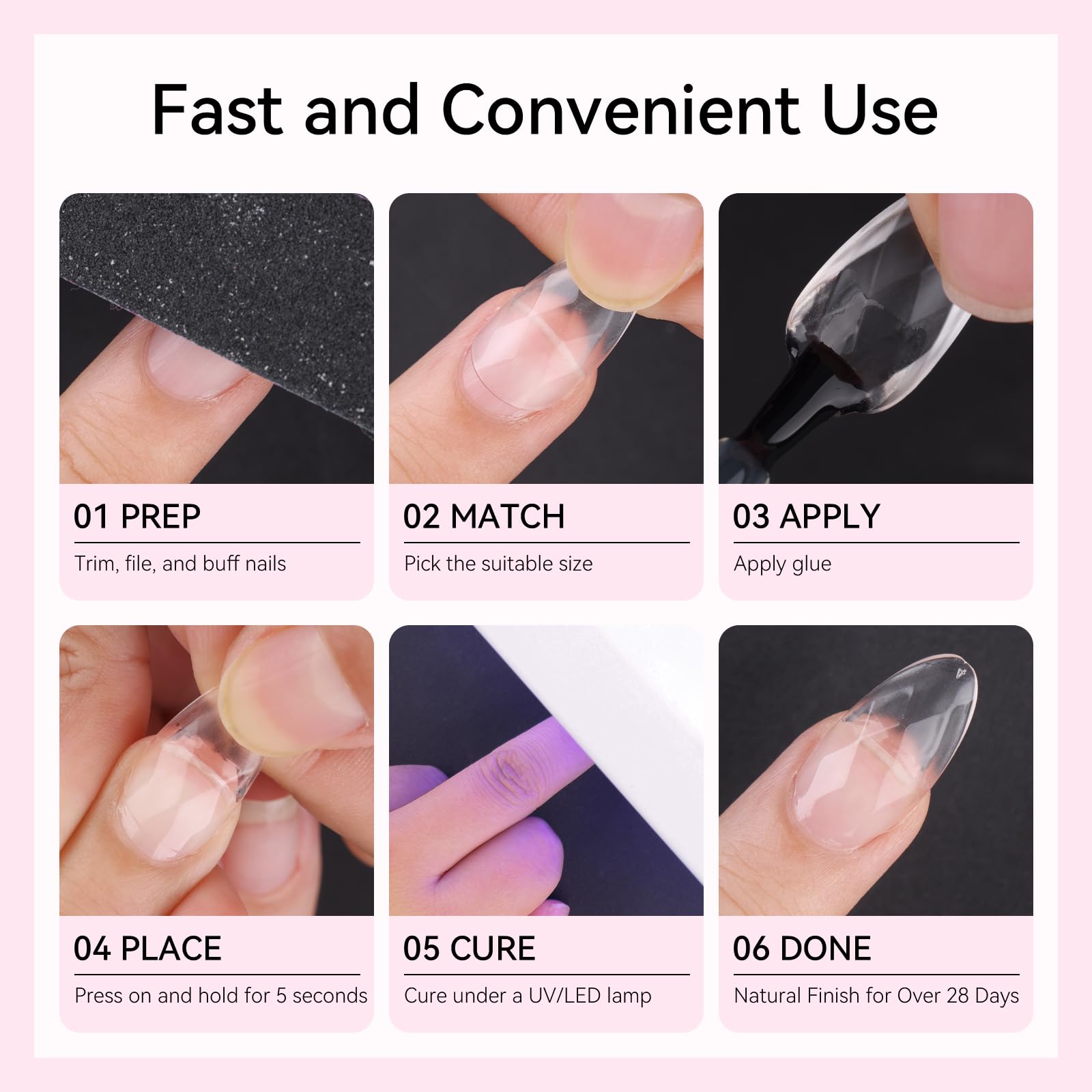 Short Almond 3D Full Cover Fake Nails Diamond-Shaped Nail Tips Set