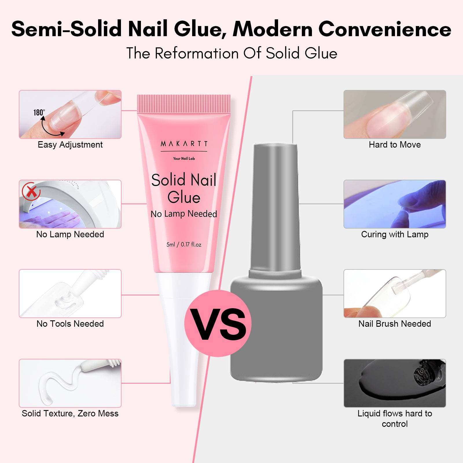 Solid Nail Gel No Lamp Needed Nail Glue for Press On Nails (5ml x 2pcs)