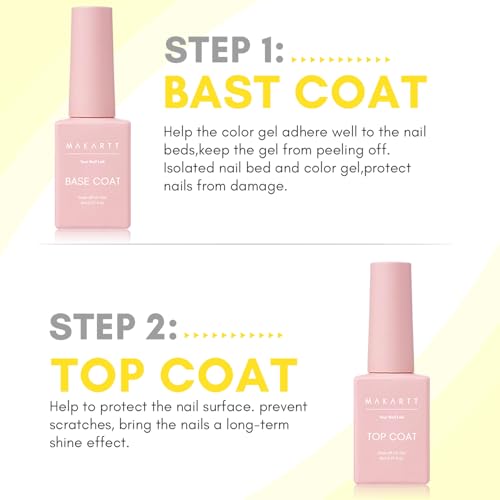 Makartt No Wipe Top Coat and Base Coat Rubber Base Gel for Nails Strengthen Color Gel Polish for Nail Beginners