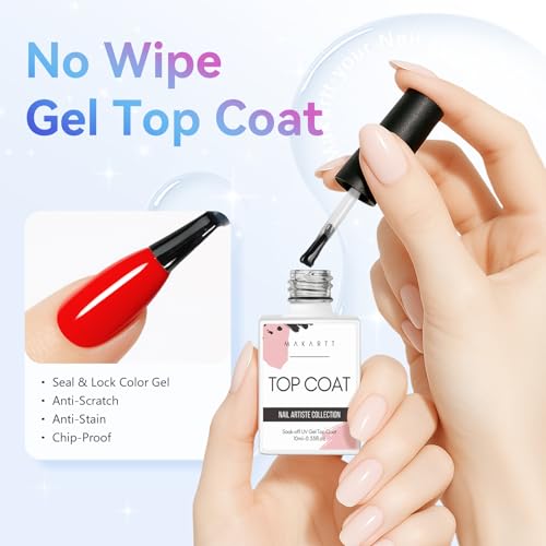 Makartt 2pcs Top Coat and Base Coat Gel Nail Polish Kit Long Lasting Shiny Clear for Home Use Salon Manicure…