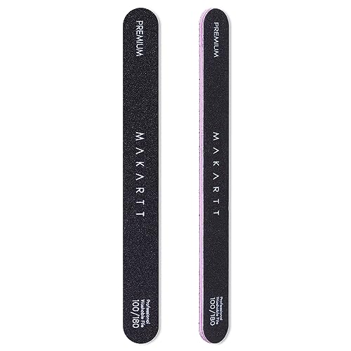 Makartt Nail Files 100 120 180 240 Grit Emery Boards for Poly Nail Extension Gel Acrylic Nails Black Washable