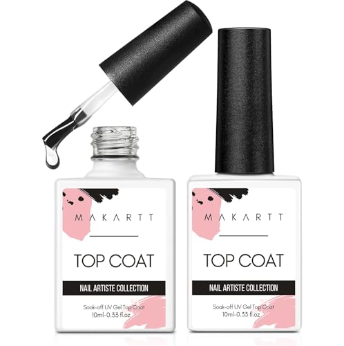 Makartt 2pcs Top Coat and Base Coat Gel Nail Polish Kit Long Lasting Shiny Clear for Home Use Salon Manicure…