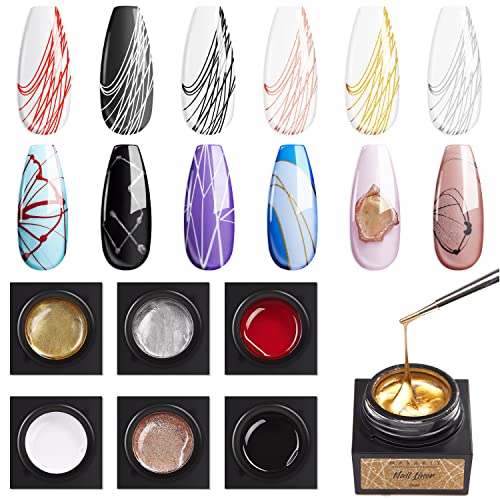 Makartt Gel Liner Polish Set, 6 Pcs Gel Polish Kit Soak Off Nail Polish Gel DIY Manicure Kit Nail Art Mother's Day Gifts for Women