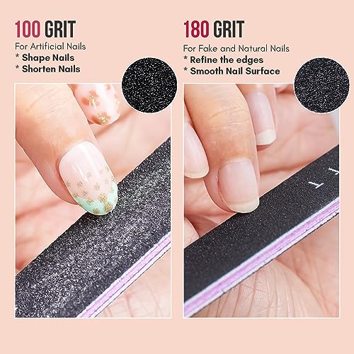 Makartt Nail Files 100 120 180 240 Grit Emery Boards for Poly Nail Extension Gel Acrylic Nails Black Washable