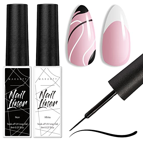 Makartt Gel Polish Nail Art Liner Gel Polish Set 2 Popular Colors Gel Art Paint for Swirl Nails UV Soak off Christmas Gifts for Women