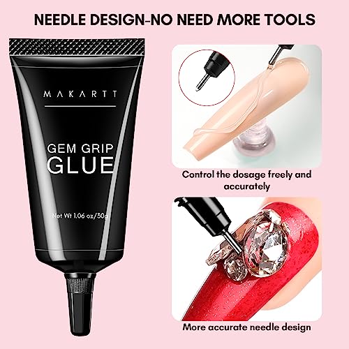 Makartt Rhinestone Glue For Nail Set, Nail Glue Gel for Rhinestones 3D Flower Design Super Strong Adhesive Gem Nail Glue