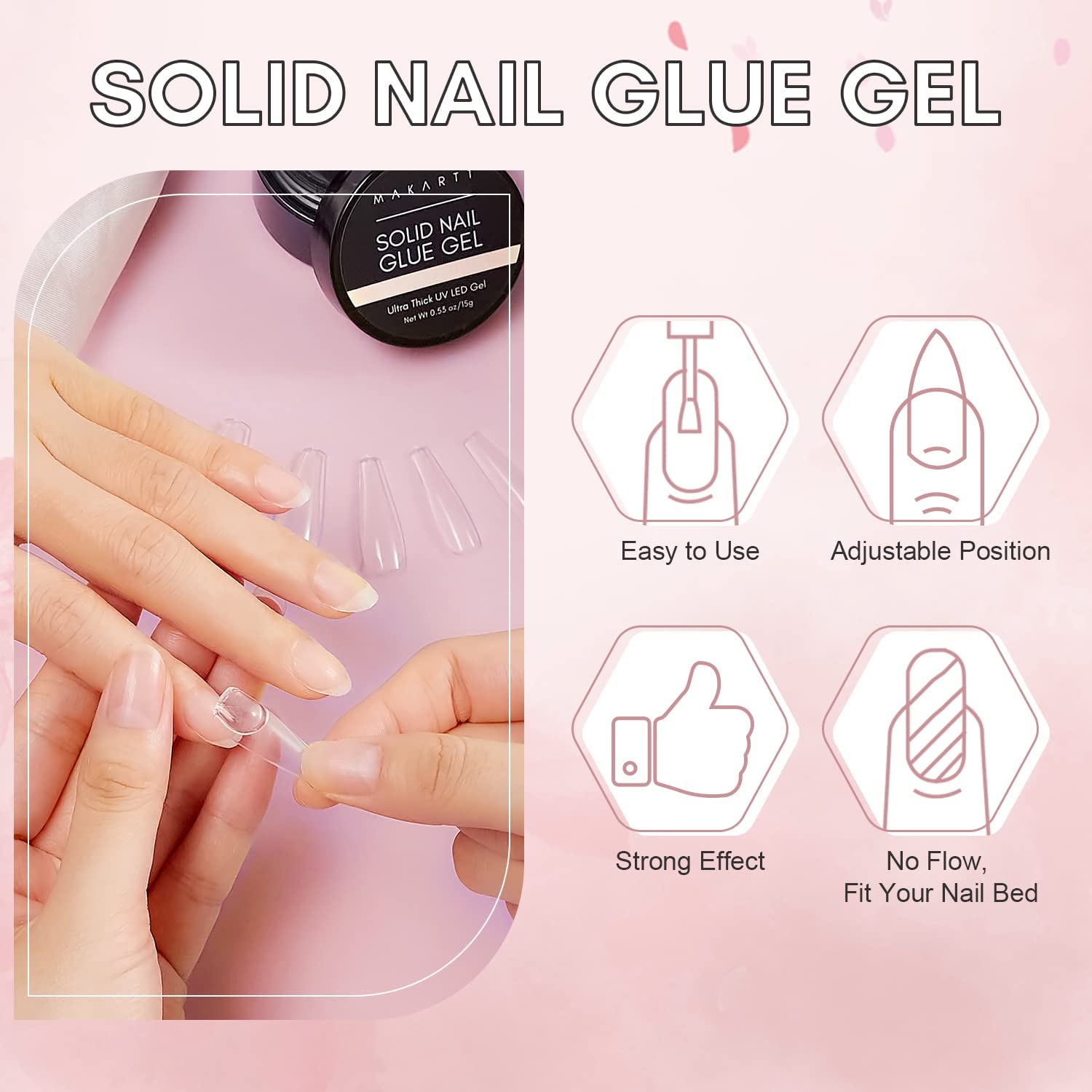 Solid Nail Gel Glue for Soft Gel Nail Tips - Clear 15ml