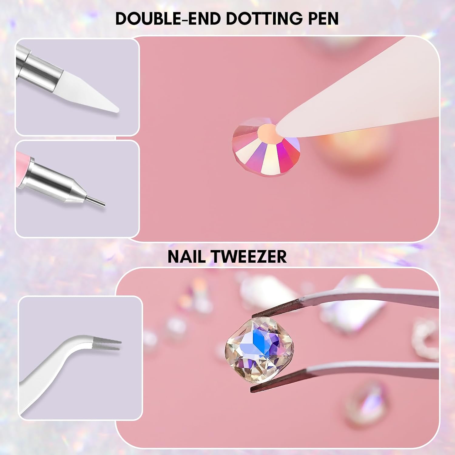 Chunky Nail Gems with Picker and Tweezer