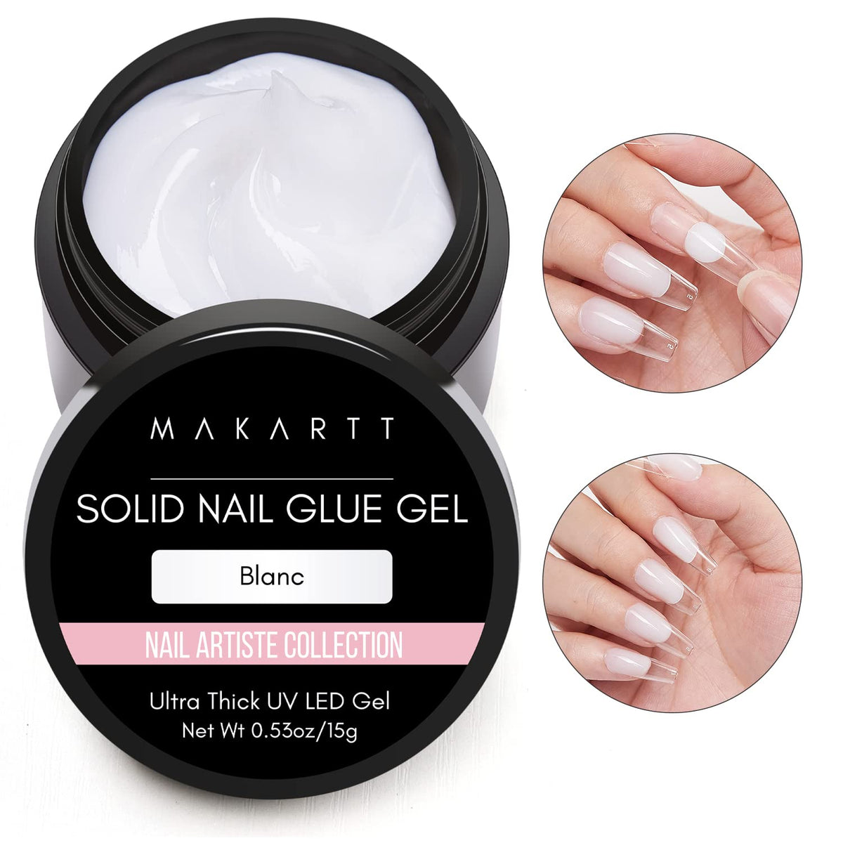Solid Nail Gel Glue for Soft Gel Nail Tips - Blanc 15ml