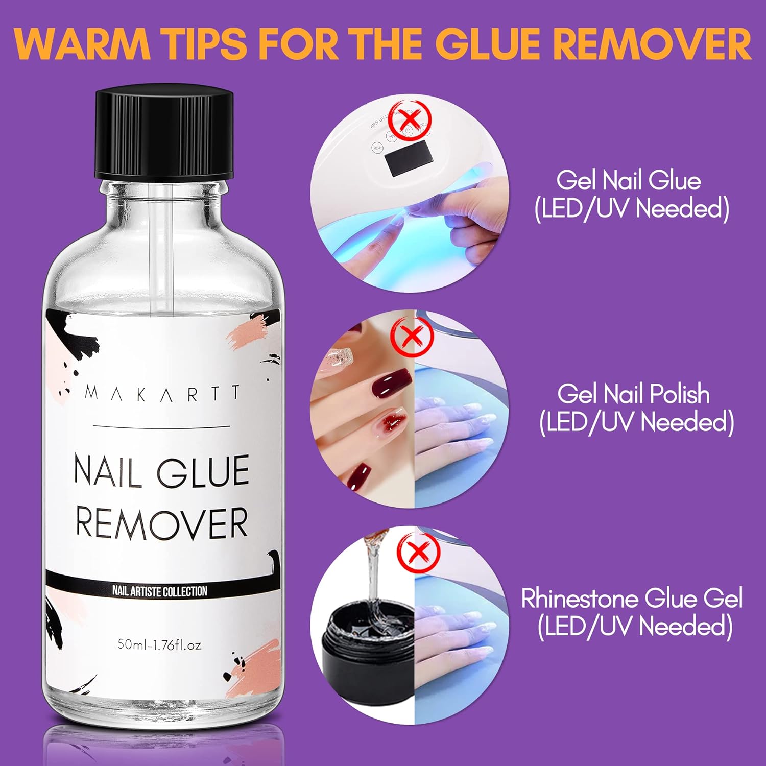 Makartt Nail Glue Remover for Press on Nails, 50ML Glue Off for Nail Tips  Acrylic Nails Fake Nails Debonder Adhessive Remover Acetone-free Nail  Polish Remover, Can't Remove Gel Nail Polish