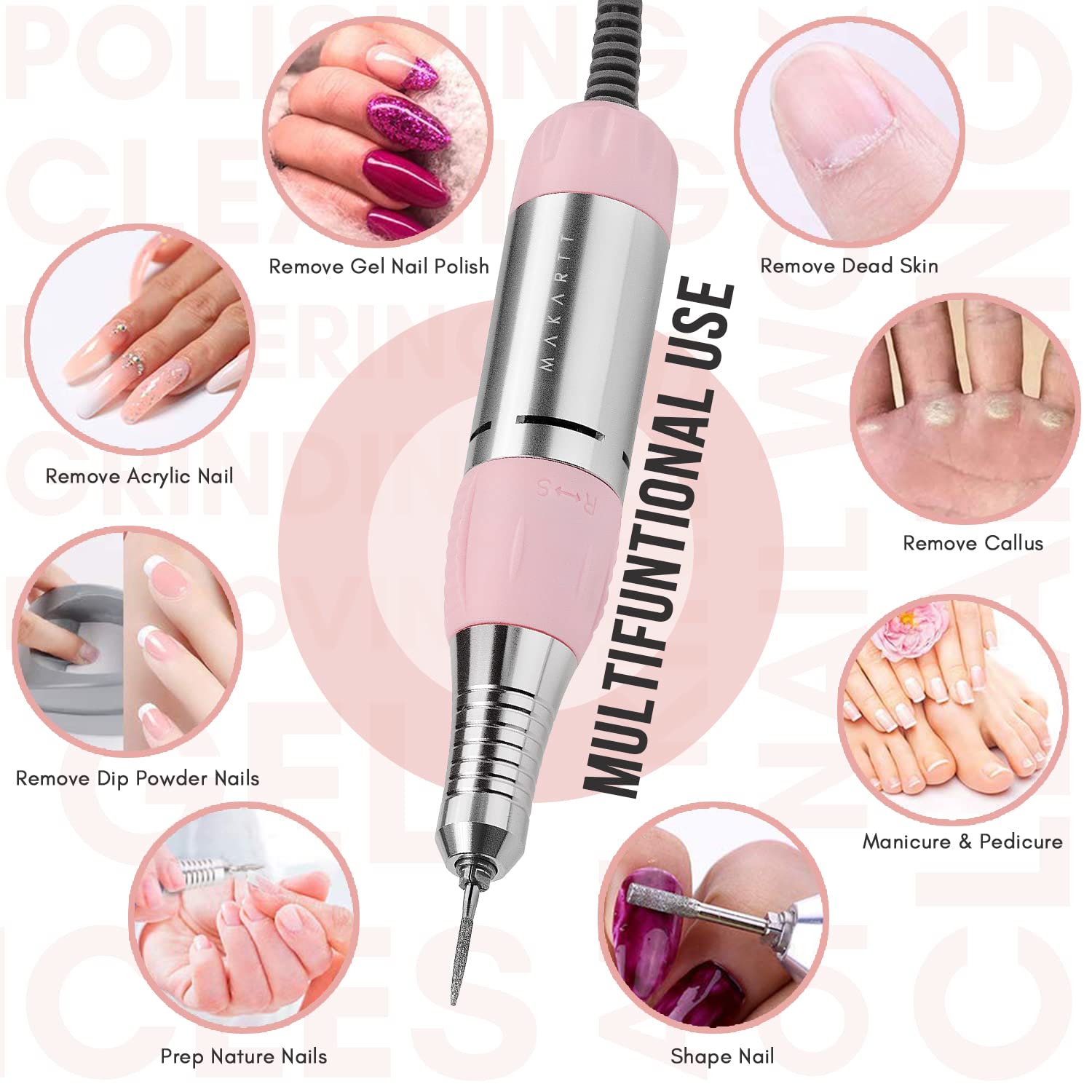 Geneviere E File Professional Nail Drill 30000RPM (Pink JD700)
