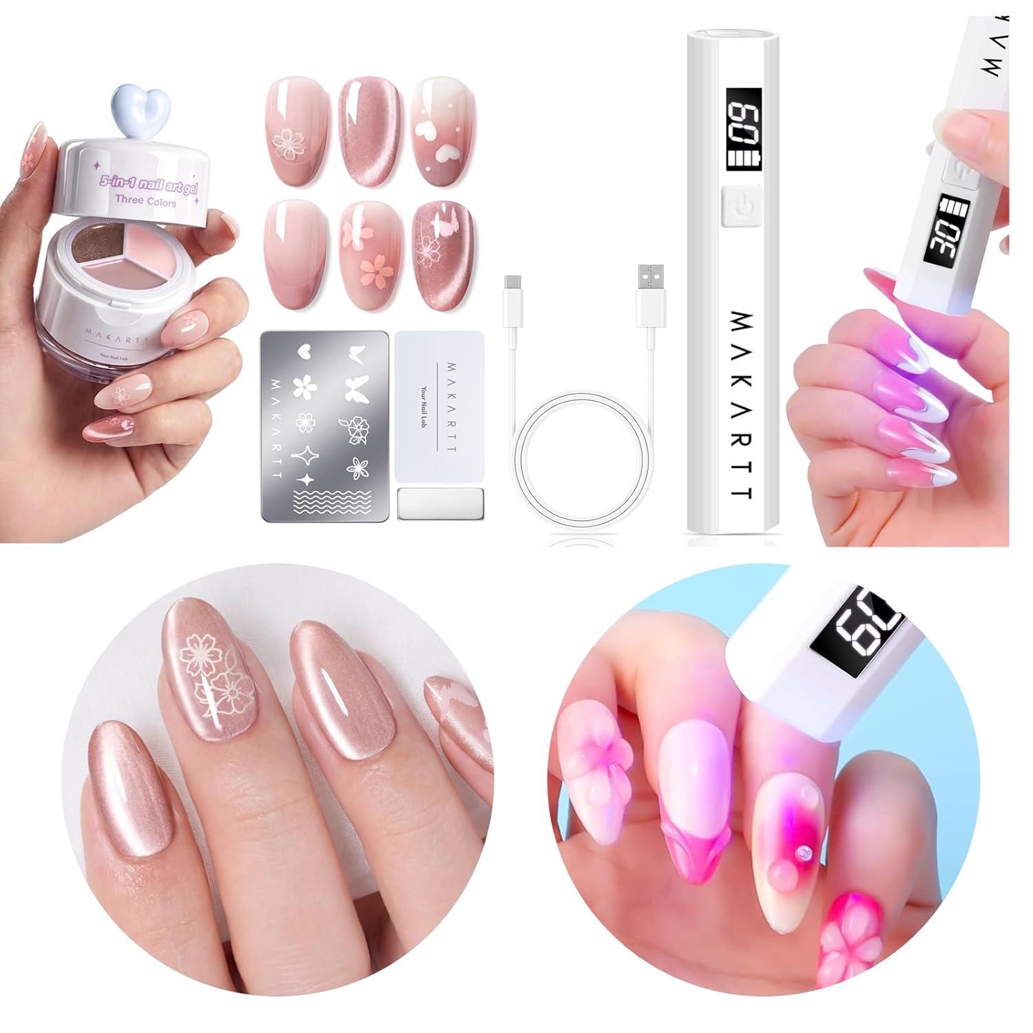 Mini UV Nail Lamp + ColorPot 5-in-1 Nail Art Gel-Petal Veil Kit