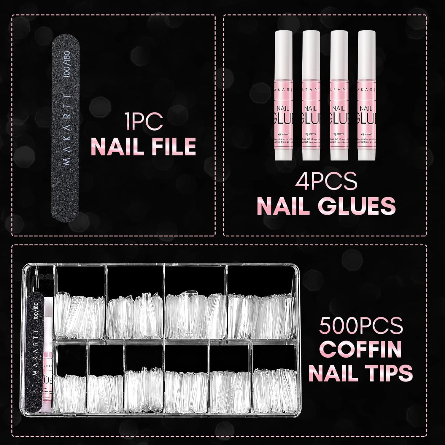 Ballerina Nail Tip Set 500pcs with 4 PCS Nail Glue