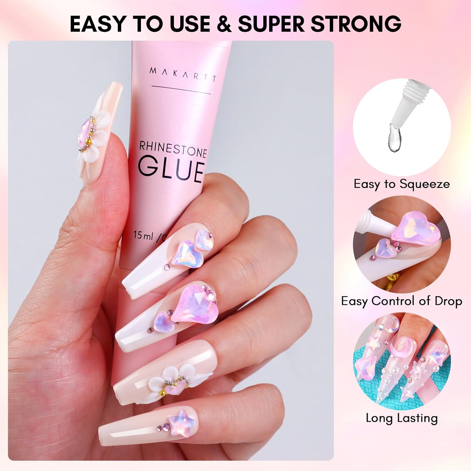 Super Strong Rhinestone Glue for Nails: Nail Glue with Nail Art Tools
