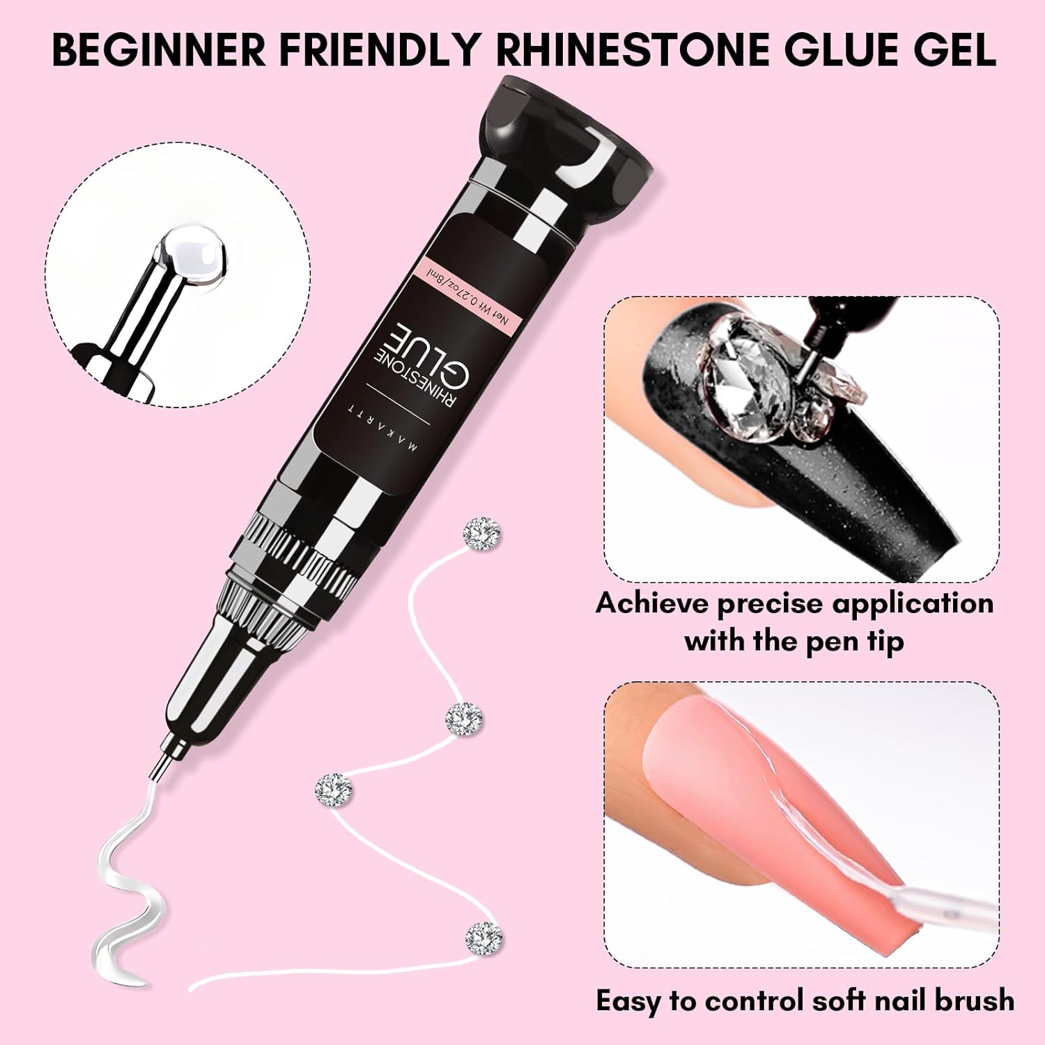 Rhinestone Glue Kit, 8ml Glue Gel with Rhinestones and