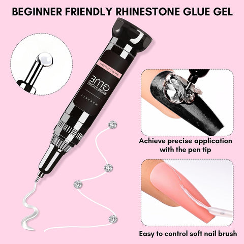 Makartt Nail Rhinestone Glue Gel with Brush Pen Set, 15ml Clear