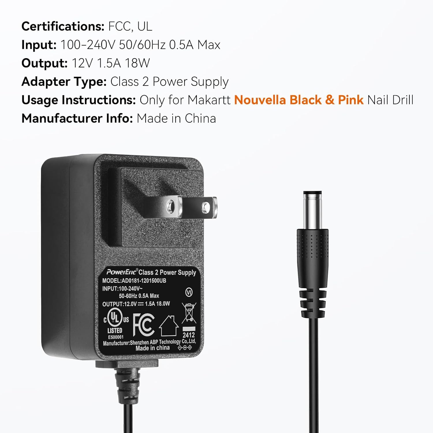 Power Charger Adapter for Nail Drill
