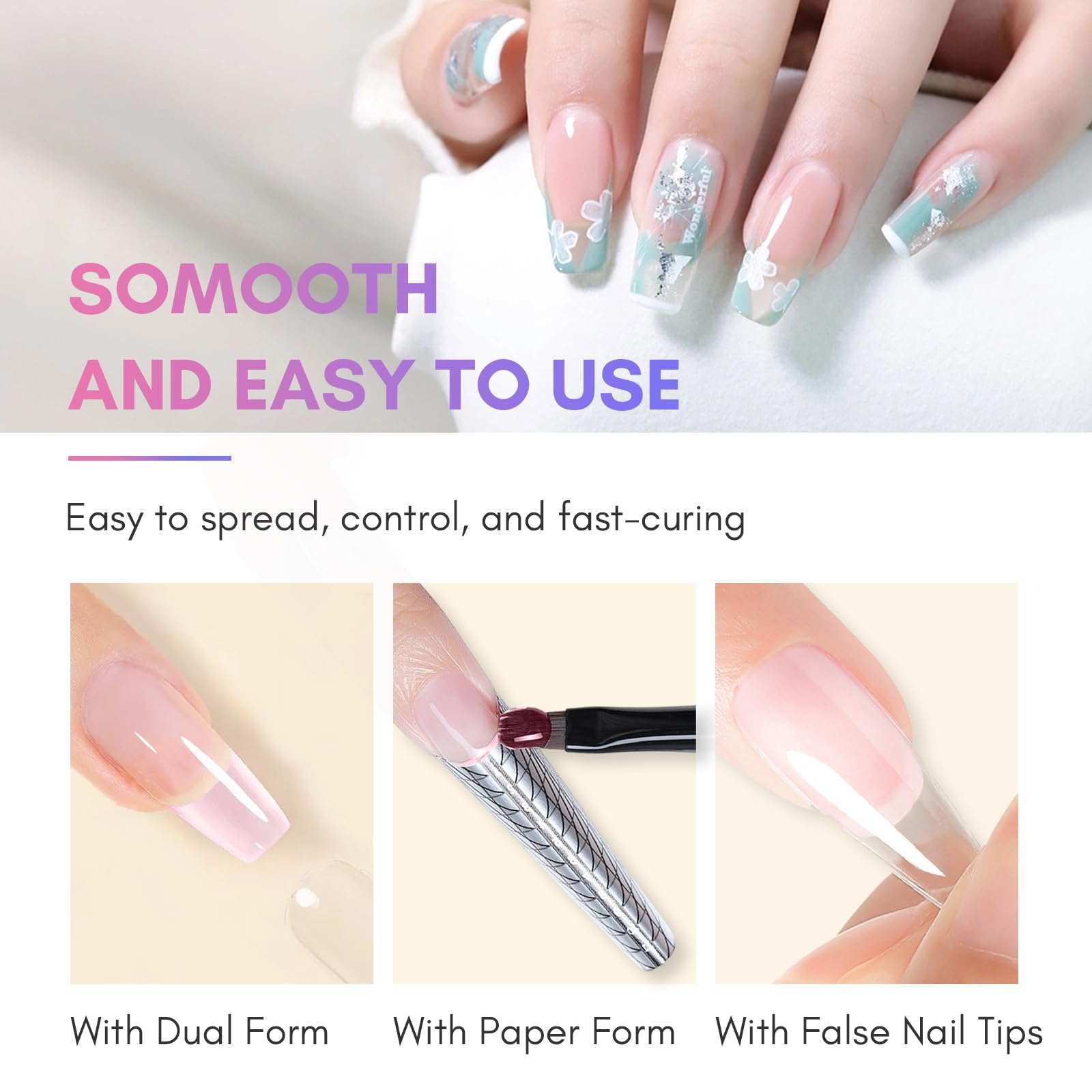Clear and Milky White Poly Nail Gel Set, 2PCs 50ML/Each