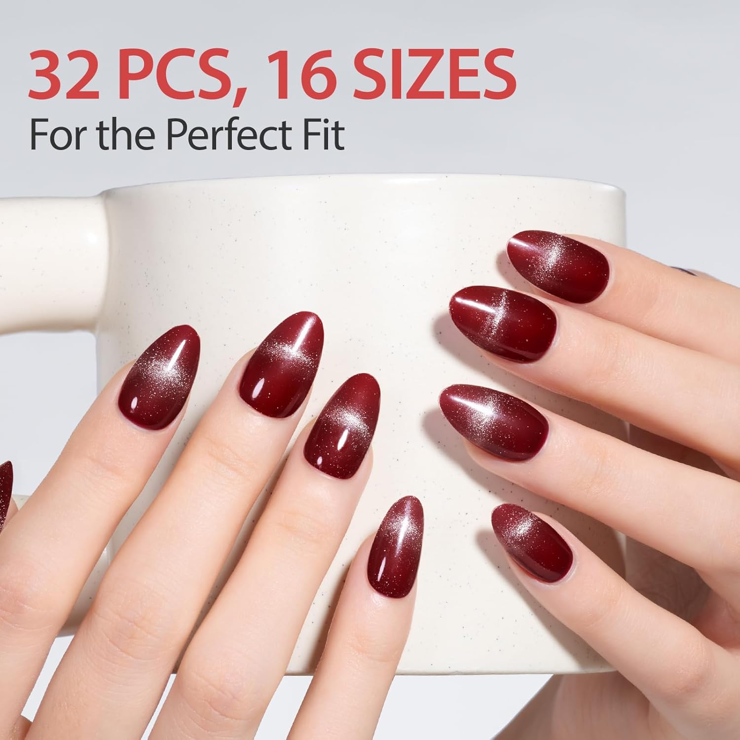 Red Cat Eye Semi-Cured Gel Nail Strips Kit + Handheld UV Nail Lamp