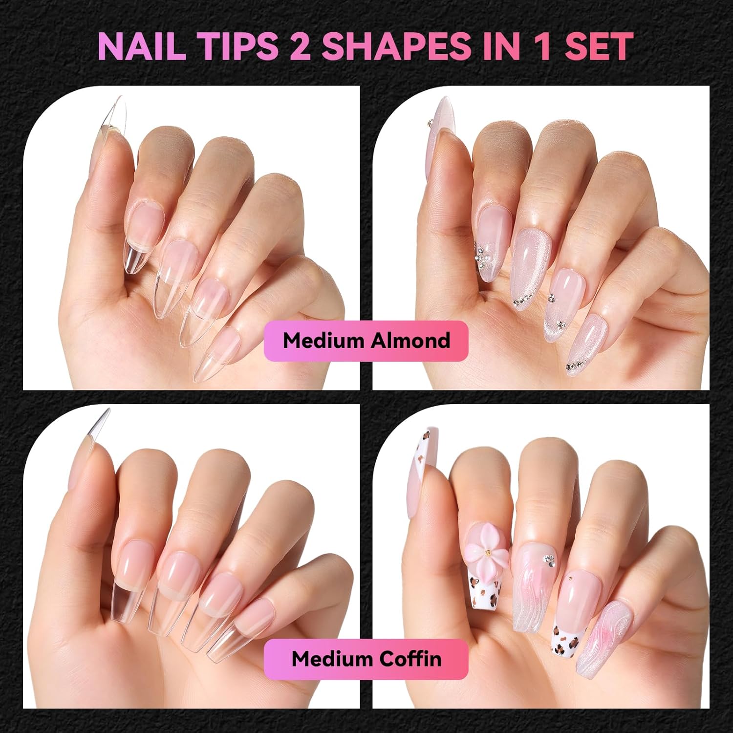 2 Shapes in 1 Box Nail Tips Set