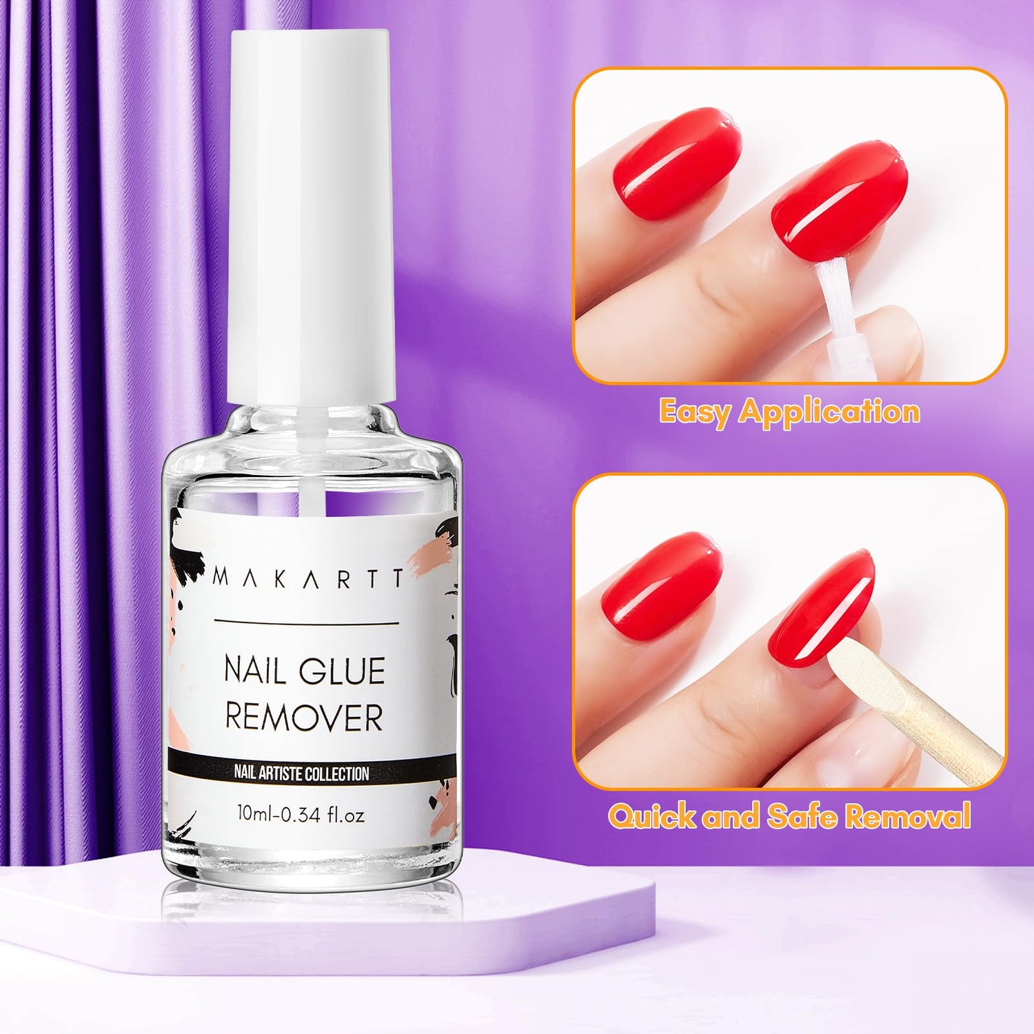 Makartt Nail Glue Remover Kit, for Press on Nails, 10ML Glue Off, 100/180 Grit Nail File Buffer, 5ML Cuticle Oil, All in One Press On Nails Remover and Nail Care Kit