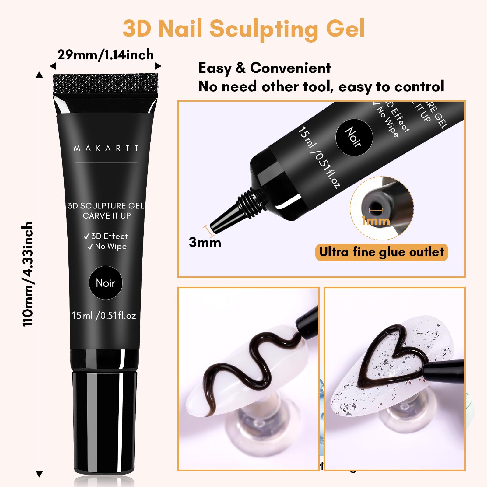 Black Sculpting 3D Nail Gel Nail Art Glue Craving Gel Black Molding