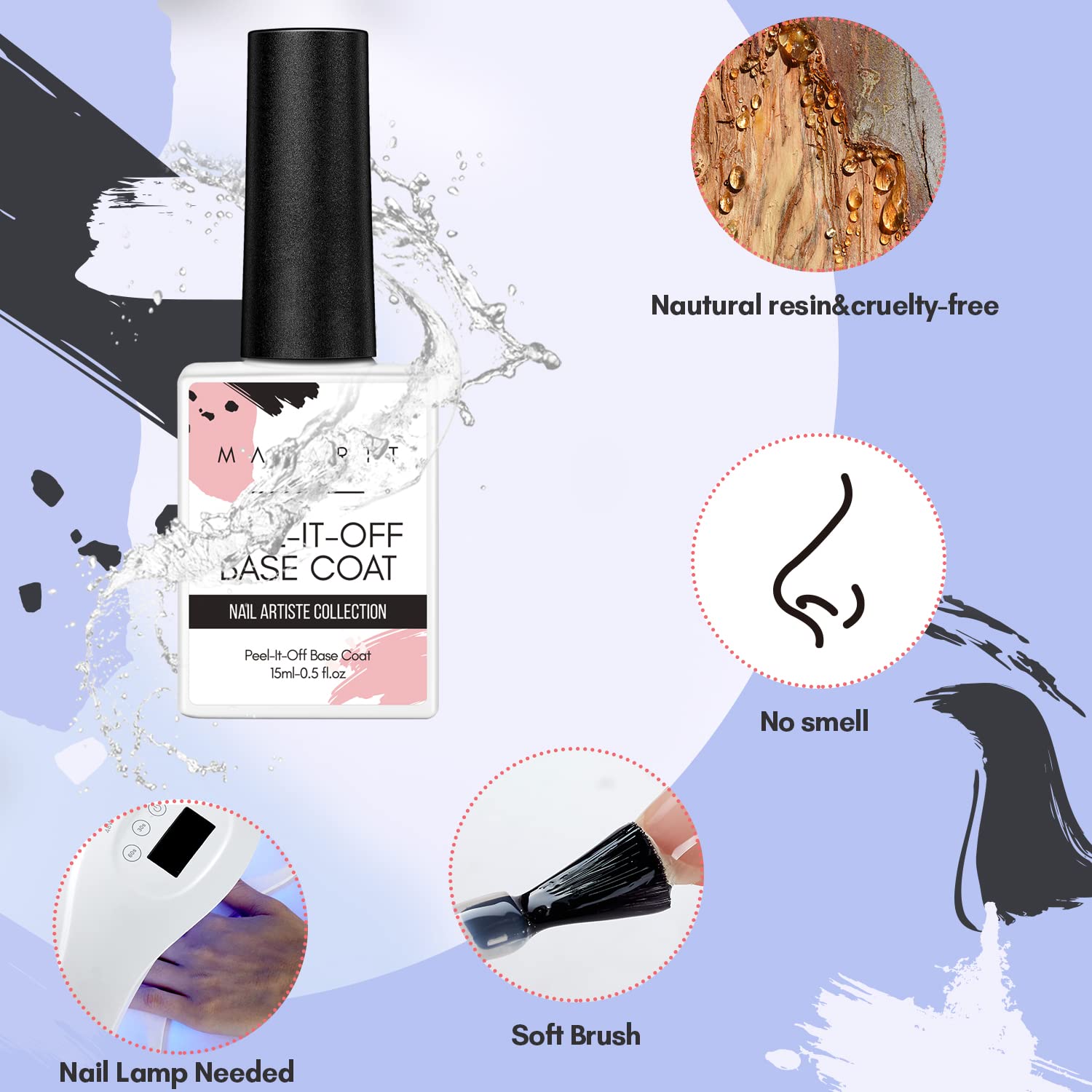 MakarttPeel Off Base Coat 15ML, UV Peelable Base Gel ❤【Make it Peelable Removal】- Makartt new gel base coat allows you to peel off your gel polish manicure without damage to the natural nail. No soaking required. It c