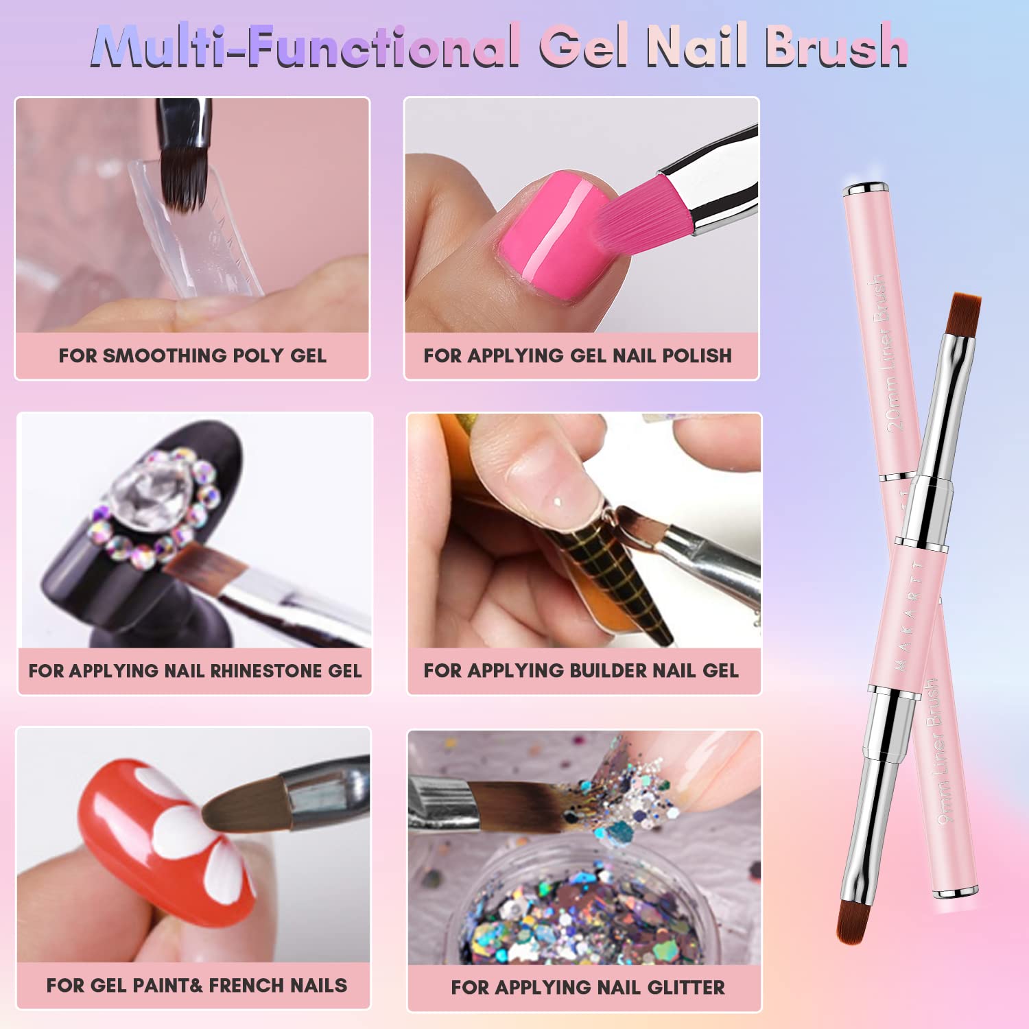 5 PCS Long Nail Art Liner Brushes 24/18/12/9/6mm Nail Detail Brush Thin Nail  Design Brush Pen Set for Nail Painting Drawing