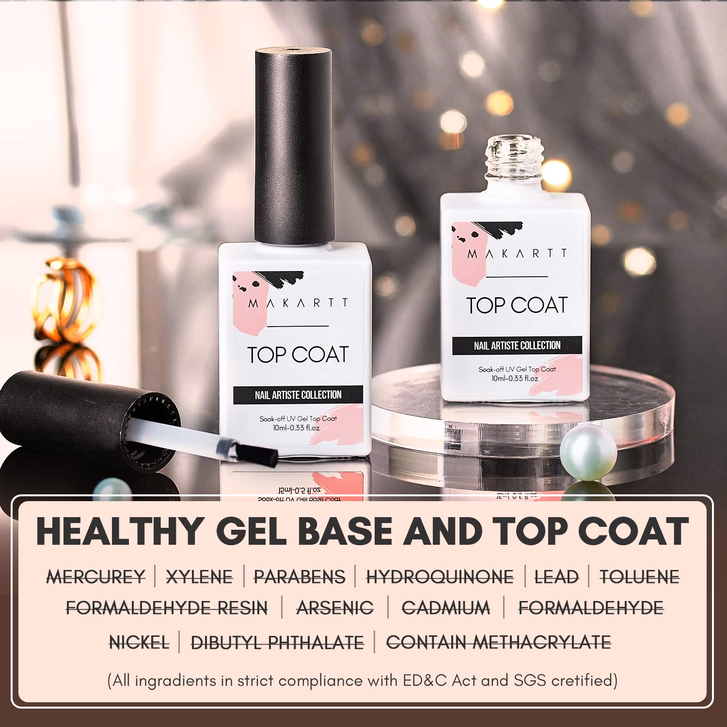 MakarttTop Coat Combo Set (10ML/each)
 Long lasting for 21+ days with perfect shine, no sticky layer comes out, leaving nails feeling very smooth and has a great brush. A flexible crystal clear topcoat 