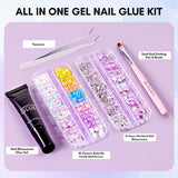 Nail Rhinestone Glue Kit, 15ml Gel Nail Glue with AB Rhinestone Crystals
