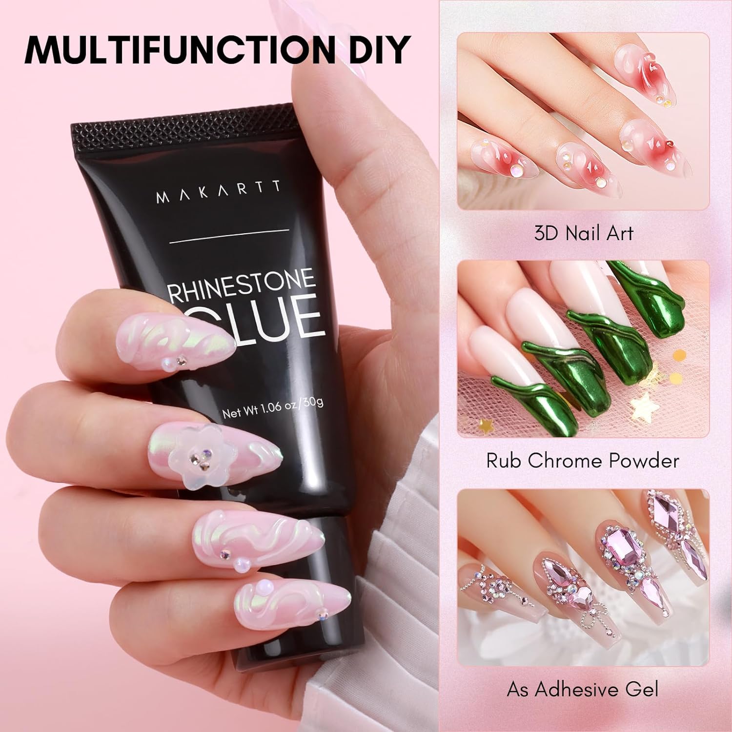 Nail Rhinestone Glue with 3D Nail Gel Kit