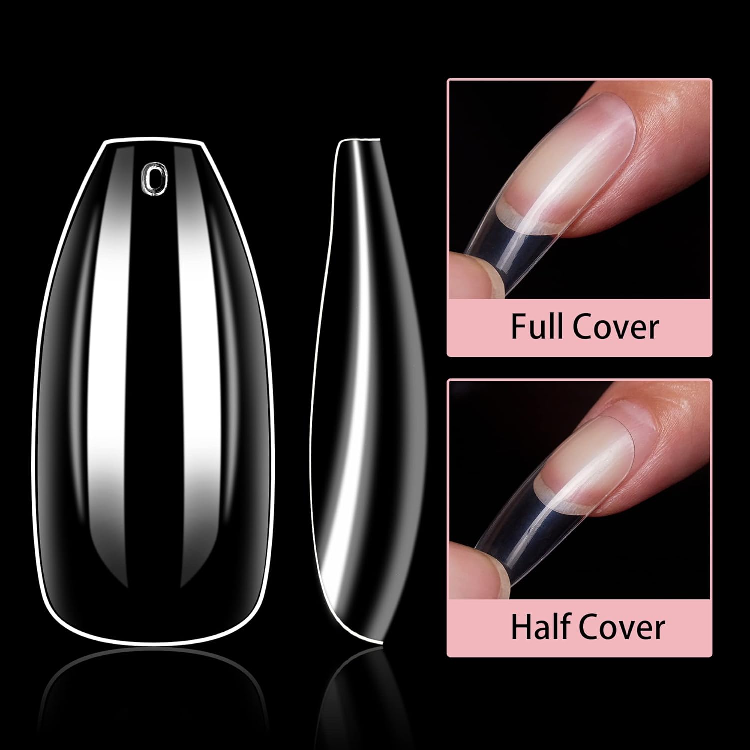 Coffin Nail Tips Kit, 500pcs Clear Gel Tips with 4pcs Nail Glue