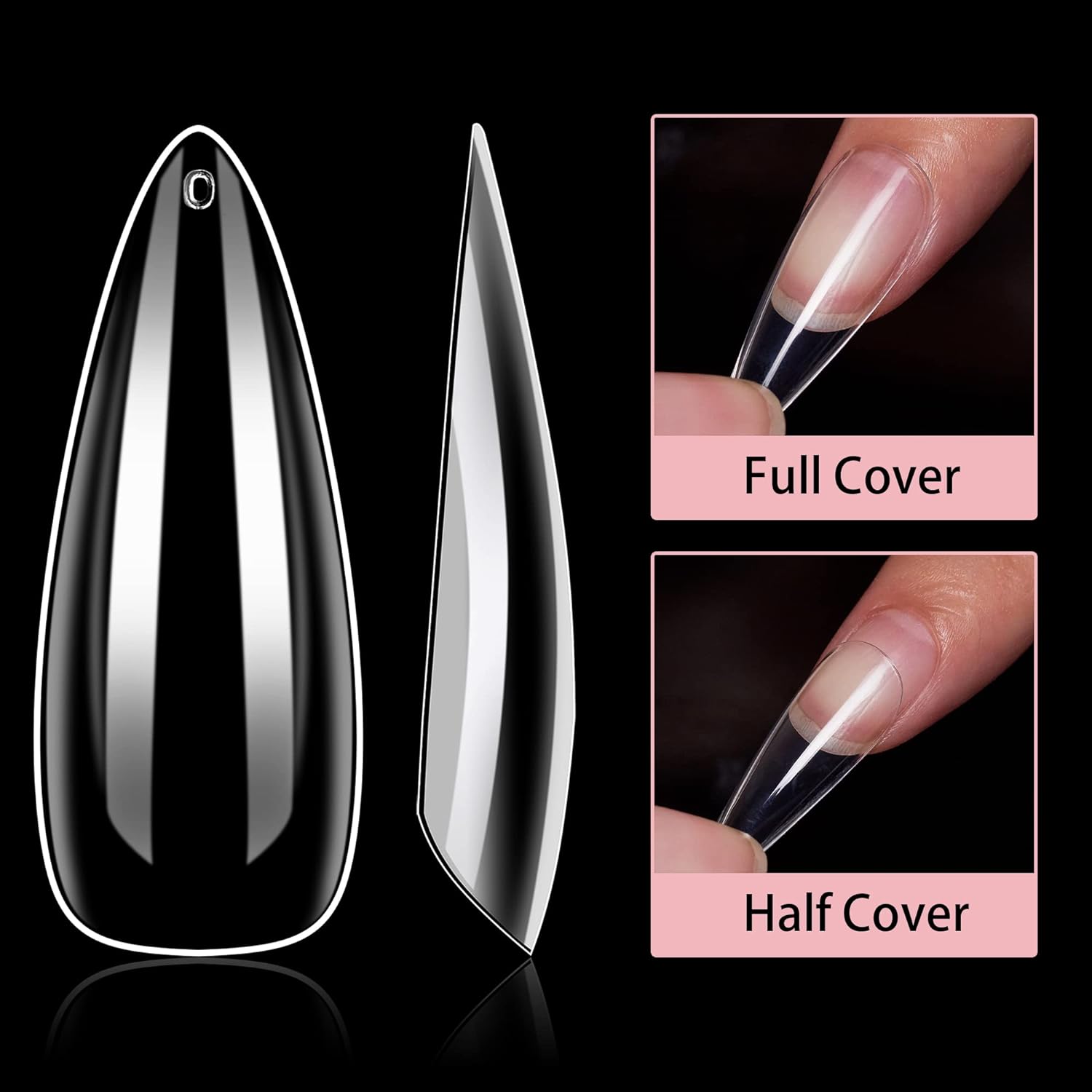 Stiletto Full Cover Nail Tips Set (500Pcs, 10 Sizes)