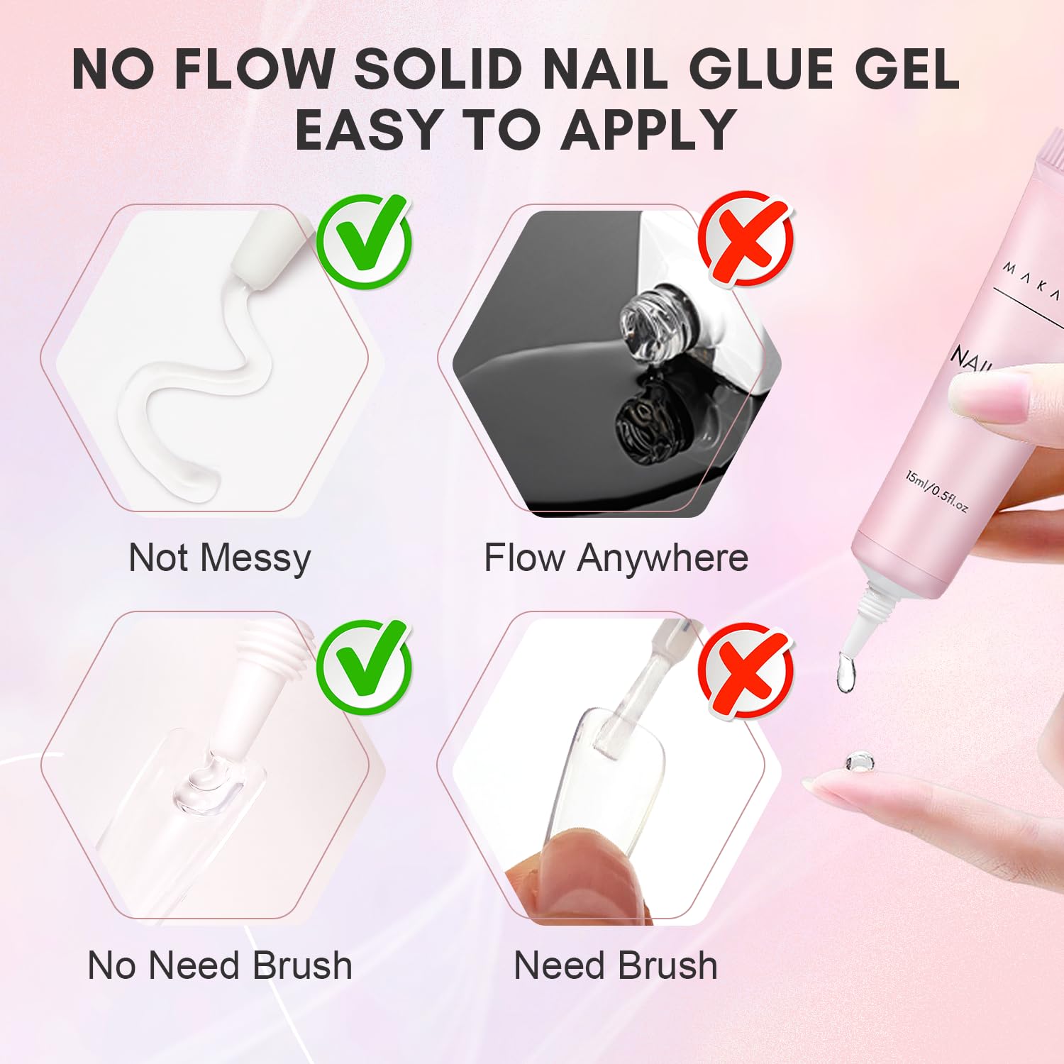 Gel Nail Glue, Nail Gel for Nail Tips (15ML/Each)