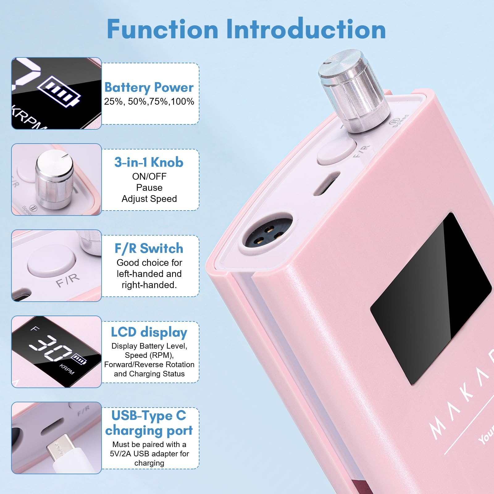 Rechargeable Nail Drill Electric Cordless Manicure Pedicure Power Tool