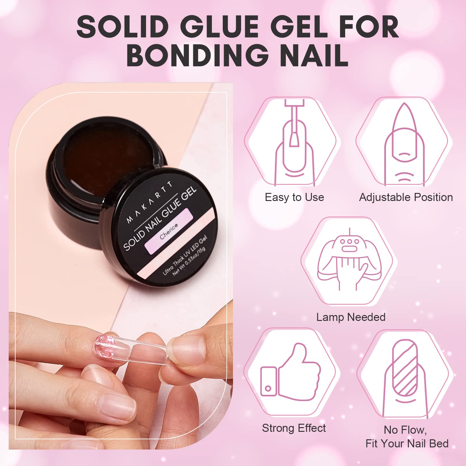 Solid Nail Gel Glue for Soft Gel Nail Tips - Cherice 15ml
